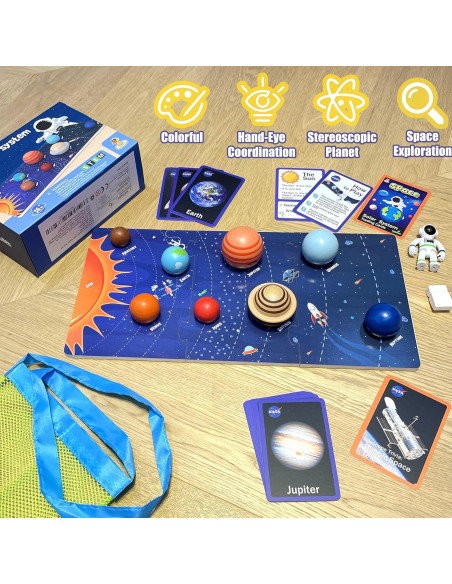 Kit de Juguete del Sistema Solar COOLDUCK 30 Piezas de Madera