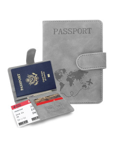 Soporte de Pasaporte Sovirose Gris con Bloqueo RFID y Resistencia al Agua