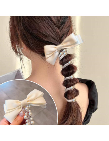 3 Lazos Trenzados de Caucho Hsheng para Cabello - Negro, Blanco, Plata