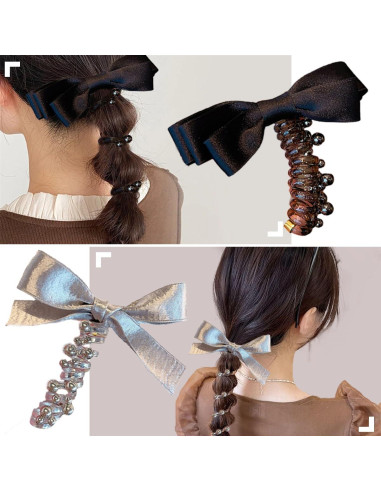 3 Lazos Trenzados de Caucho Hsheng para Cabello - Negro, Blanco, Plata