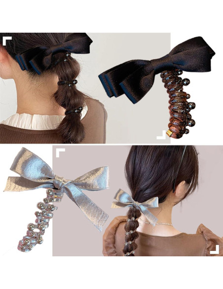 3 Lazos Trenzados de Caucho Hsheng para Cabello - Negro, Blanco, Plata