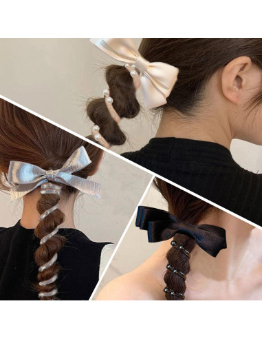 3 Lazos Trenzados de Caucho Hsheng para Cabello - Negro, Blanco, Plata