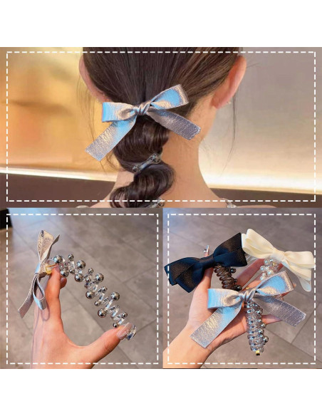 3 Lazos Trenzados de Caucho Hsheng para Cabello - Negro, Blanco, Plata