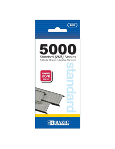 Grapas Estándar BAZIC 5000 Unidades 26/6 Plateadas