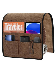 Organizador de Reposabrazos Joywell Marrón - Caddy para Sofá con 5 Bolsillos
