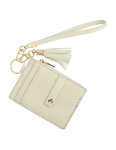 Cartera Slim de Cuero PU SUIKIHUM Beige - 8 Ranuras para Tarjetas