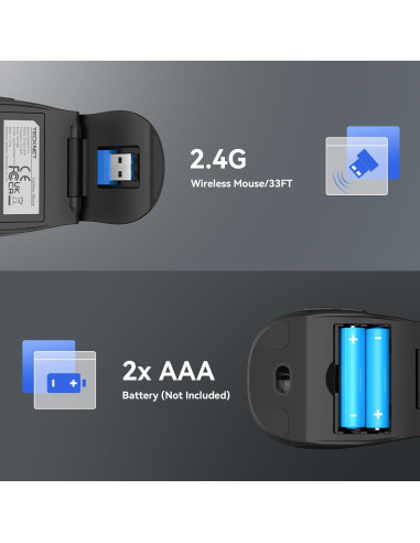 Ratón Inalámbrico Plegable TECKNET M017 2000 DPI Negro