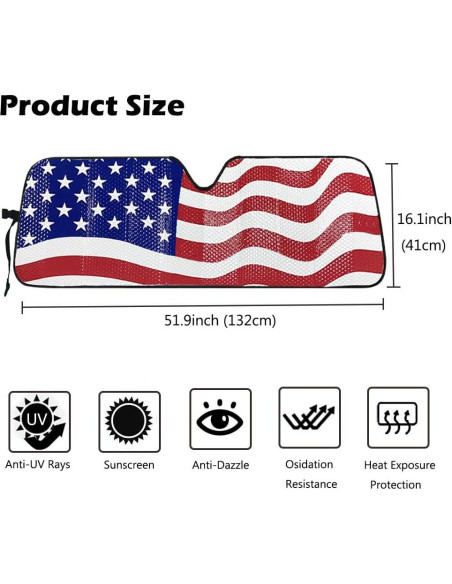 Sombra de Parabrisas Big Hippo con Bandera Americana 150x53cm