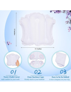 Almohada de baño inflable Jetec con ventosas y tela de rizo 2
