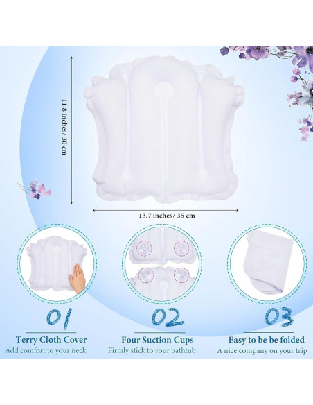 Almohada Inflable para Baño Jetec 2 Pcs con Ventosas Soporte Cuello