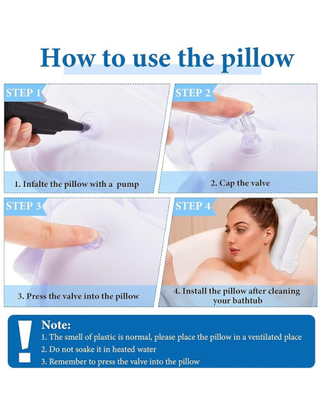 Almohada Inflable para Baño Jetec 2 Pcs con Ventosas Soporte Cuello