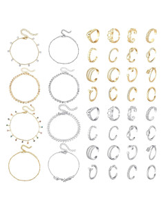 Conjunto de Joyería para Mujeres 40 Pcs Tobilleras y Anillos