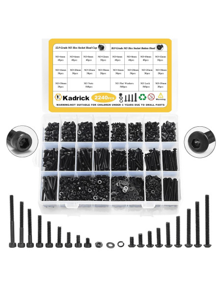 Juego de Tornillos M3 Kadrick 2240 Pcs Acero Aleado 12.9