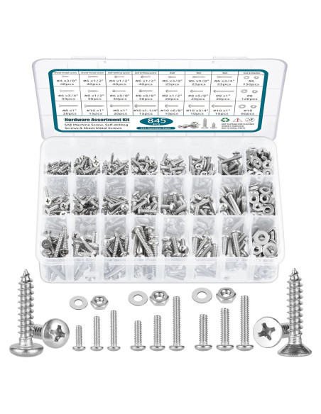 Kit de 845 Piezas de Tornillos y Tuercas SATANTECH Acero Inoxidable