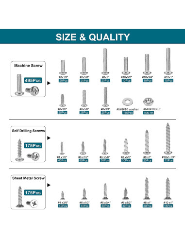 Kit de 845 Piezas de Tornillos y Tuercas SATANTECH Acero Inoxidable