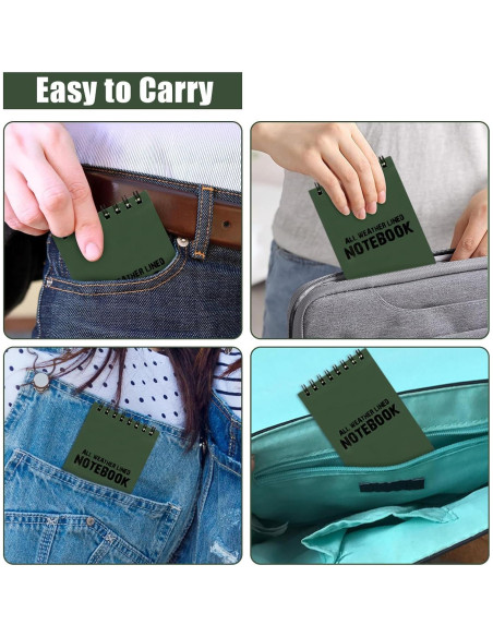 Paquete de 5 Cuadernos Impermeables HUOMAQFAN 3x5 Verde