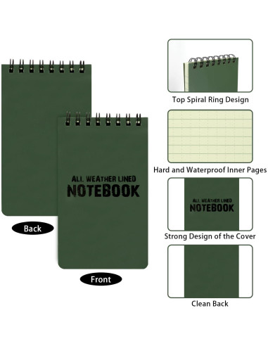Paquete de 5 Cuadernos Impermeables HUOMAQFAN 3x5 Verde