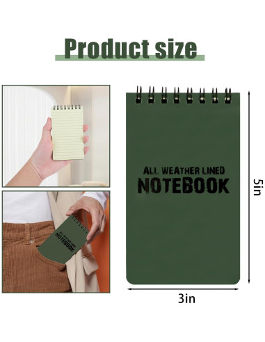 Paquete de 5 Cuadernos Impermeables HUOMAQFAN 3x5 Verde