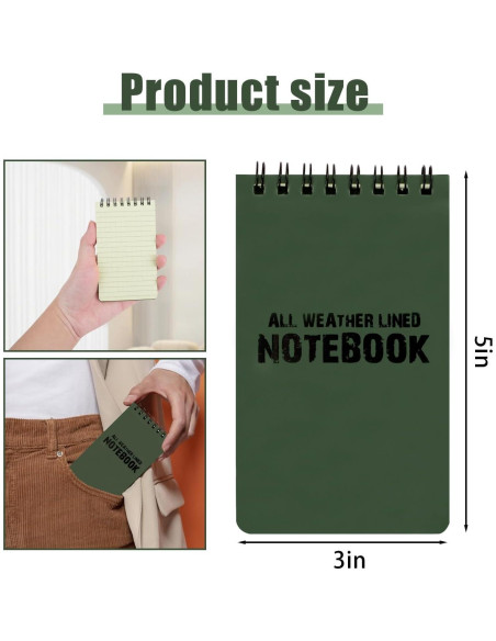 Paquete de 5 Cuadernos Impermeables HUOMAQFAN 3x5 Verde