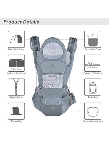 Portabebés Ergonómico YSSKTC Gris Oscuro 3.2-20.4 kg