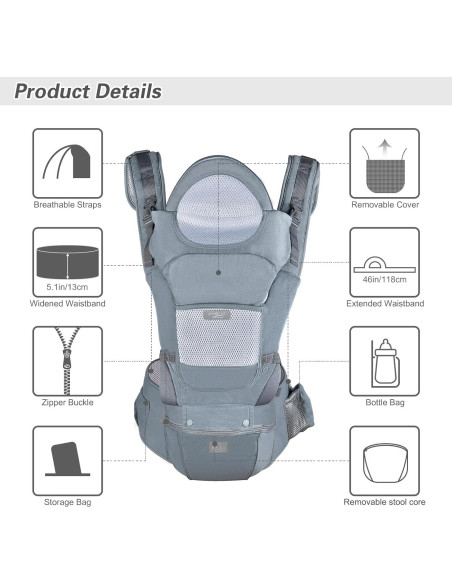 Portabebés Ergonómico YSSKTC Gris Oscuro 3.2-20.4 kg