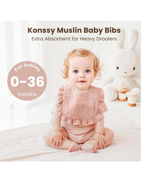 Baberos de Muselina Konssy para Bebés - 100% Algodón, 3-Pack