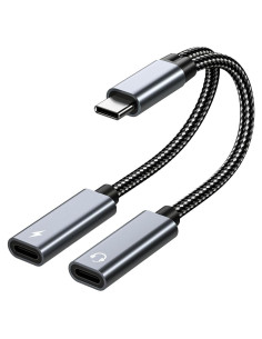 Divisor USB-C 2-en-1 MMOBIEL con Carga Rápida 60W y Audio 16-Bit