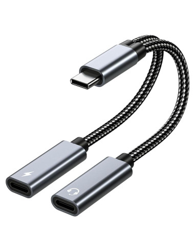 Divisor USB-C 2-en-1 MMOBIEL con Carga Rápida 60W y Audio 16-Bit