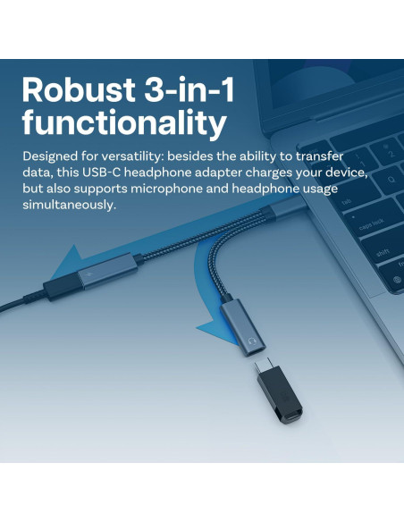 Divisor USB-C 2-en-1 MMOBIEL con Carga Rápida 60W y Audio 16-Bit