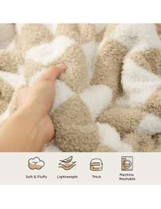 Manta de cuadros Bedsure 127x152 cm suave y cálida beige 2