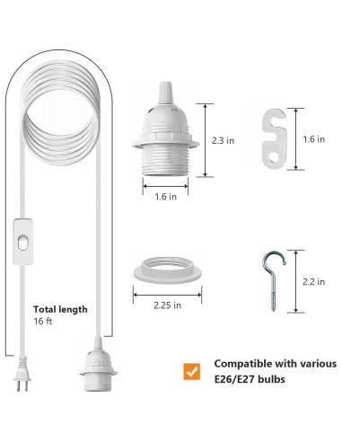 Kit de Lámpara Colgante E26/E27 4.88m con Interruptor y Accesorios