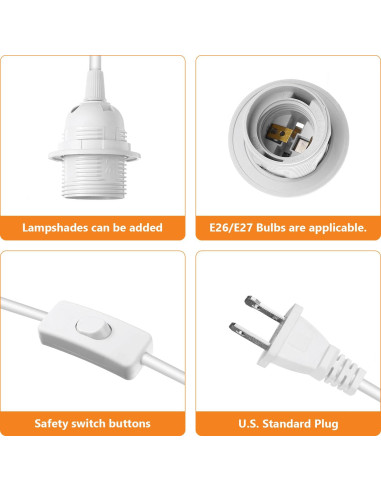 Kit de Lámpara Colgante E26/E27 4.88m con Interruptor y Accesorios
