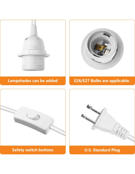 Kit de Lámpara Colgante E26/E27 4.88m con Interruptor y Accesorios