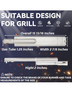 Repuesto Quemador Acero Inoxidable 304 Bobo GrillKing 15.75" 2