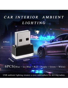 4 Lámparas LED USB para Coche Yourkar - Iluminación Ambiental 2
