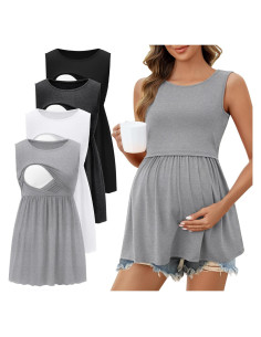 Ficerd 4 Camisetas Sin Mangas Maternidad Lactancia Algodón