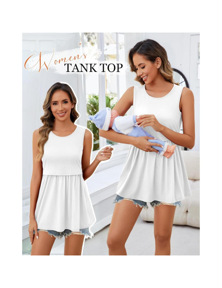 Ficerd 4 Camisetas Sin Mangas Maternidad Lactancia Algodón