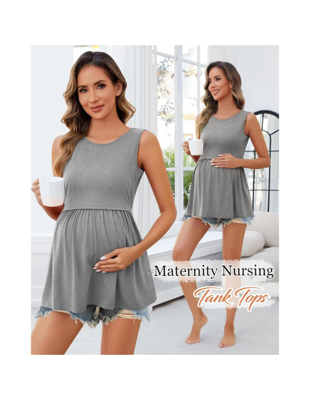 Ficerd 4 Camisetas Sin Mangas Maternidad Lactancia Algodón