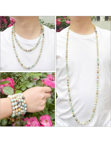 Collar de Perlas de Amazonita Hecho a Mano 110 cm para Mujer