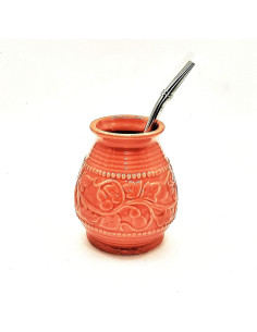 Calabaza de Cerámica Pure Argentino Coral 192g con Sorbete 2