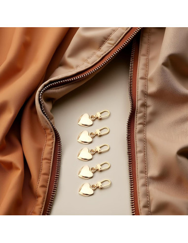 5 Tiradores de Cremallera Corazón Dorado Jowxsx para Ropa