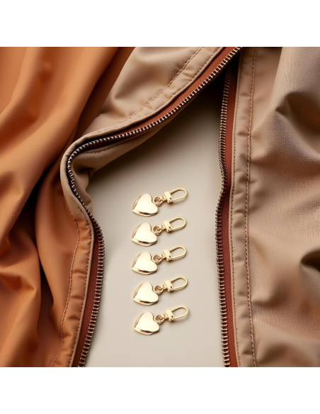 5 Tiradores de Cremallera Corazón Dorado Jowxsx para Ropa