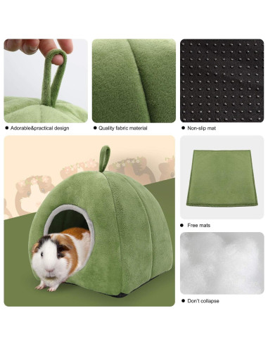 Cama para Cobayas YUEPET 2 Piezas - Refugio Lavable Verde y Gris