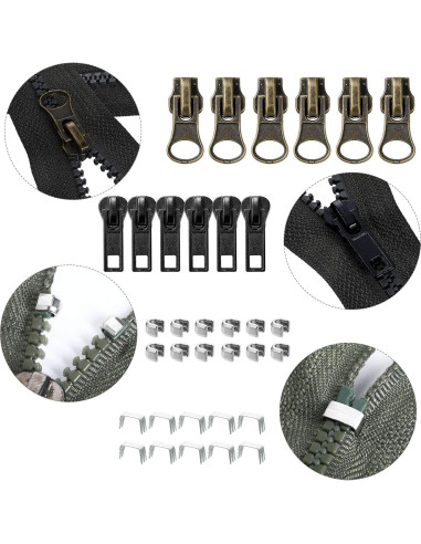 Kit de Reparación de Cremalleras 69 Piezas WILLBOND - Tiradores Negros, Plateados y Bronce