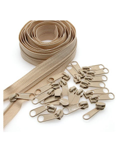 Cremallera de Nylon Beige Leekayer 10 Yardas + 25 Deslizadores