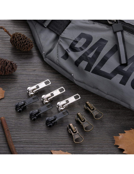 Kit de Reparación de Cremalleras 69 Piezas WILLBOND - Tiradores Negros, Plateados y Bronce