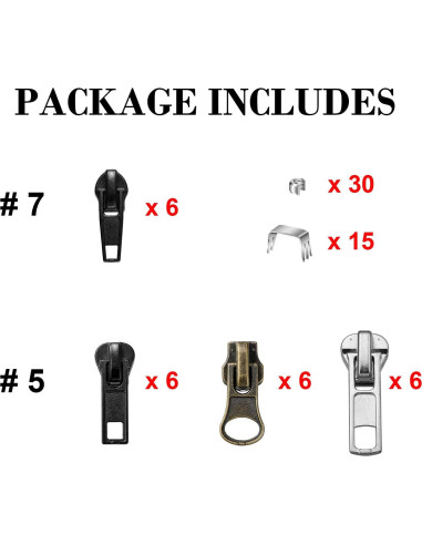 Kit de Reparación de Cremalleras 69 Piezas WILLBOND - Tiradores Negros, Plateados y Bronce
