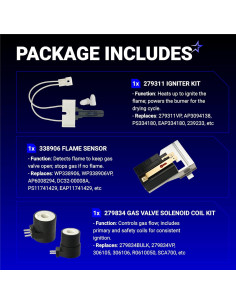 Kit de Reparación Secadora Gas BlueStars 338906 279311 279834 2