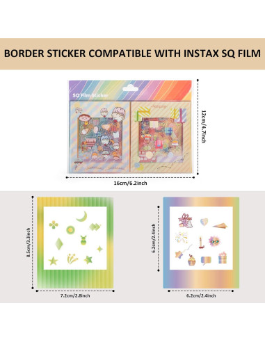 12 Stickers de Borde Arcoíris HIYQIN para Fujifilm Instax SQ