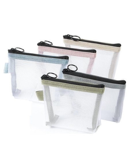 5 Piezas Monederos de Malla Nylon Transparente Organizador